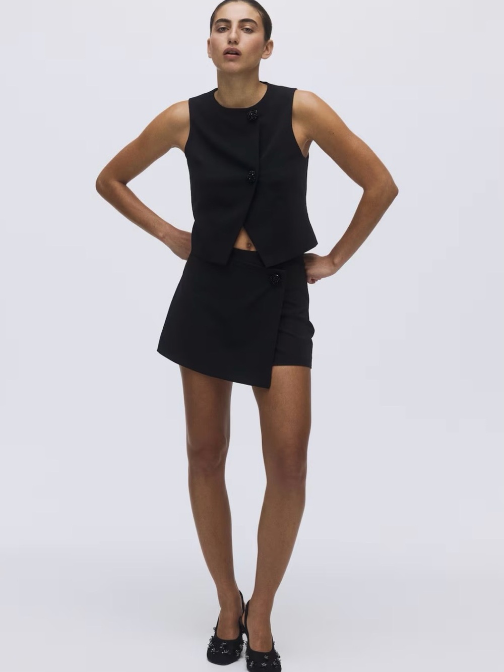 Black Asymmetric Set Skirt with top- Women's Skirt